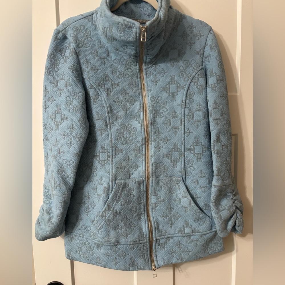 Tonia Debellis Molly Blue and Grey embossed‎  Patterned Jacket Size L